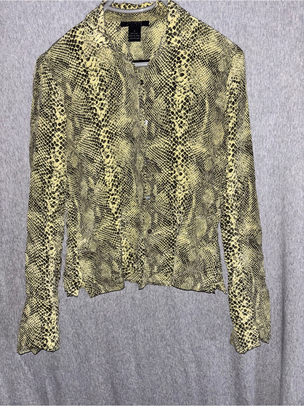 The Limited Yellow & Black Snake Print Button-Down Shirt 100% Silk